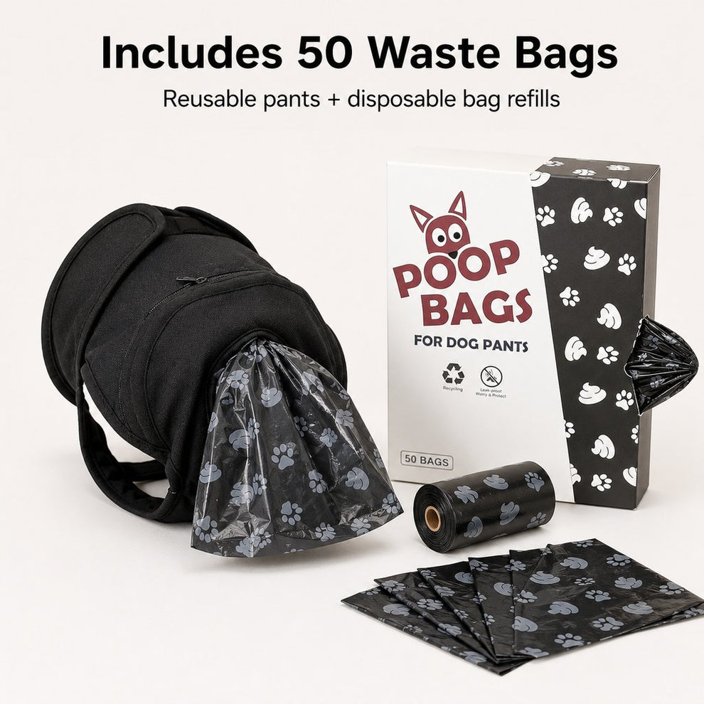Dog waste catcher pants with 50 bags for daily walks