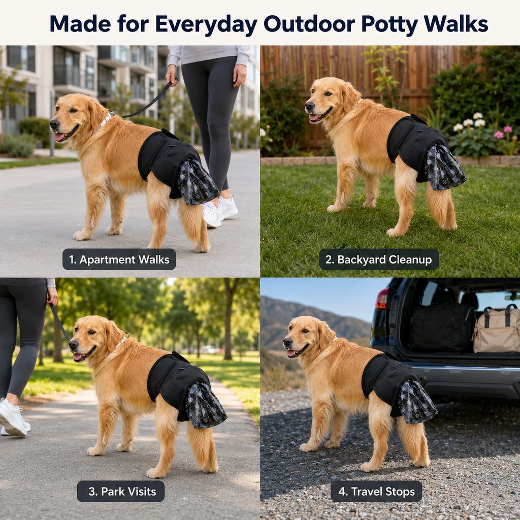 Dog waste catcher pants with 50 bags for daily walks
