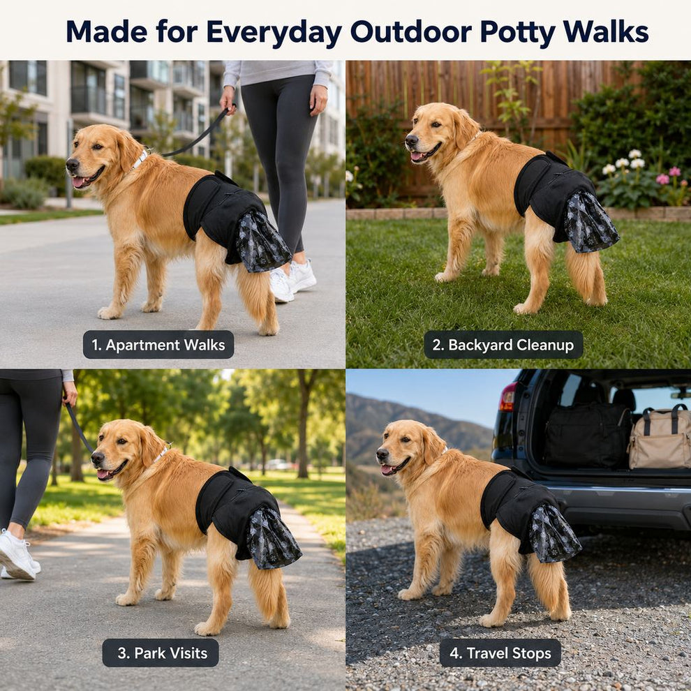 Dog waste catcher pants with 50 bags for daily walks