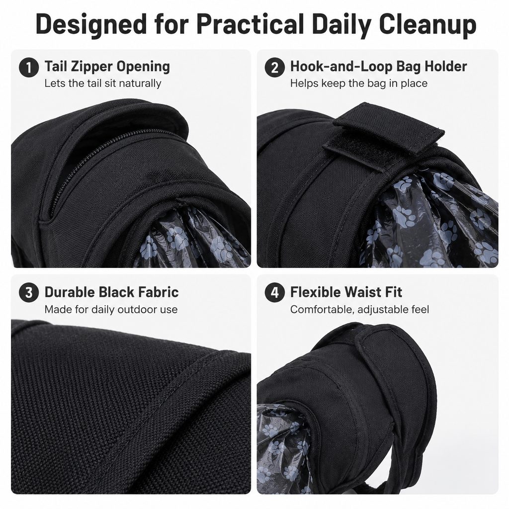 Dog waste catcher pants with 50 bags for daily walks