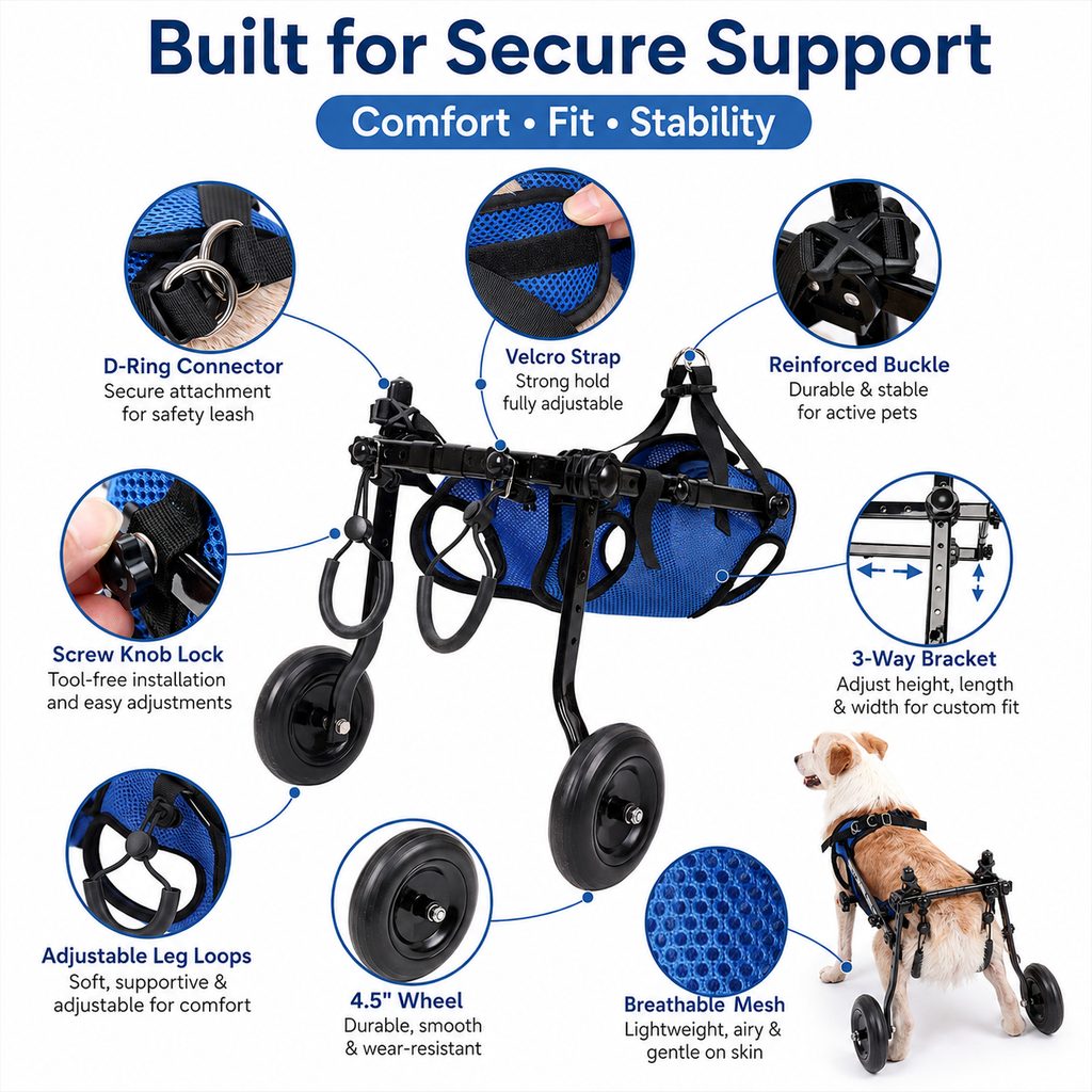 Paws in Awe Adjustable Rear Leg Dog Wheelchair for Daily Walks - Mobility Support Cart for Small Dogs with Weak Back Legs image 9