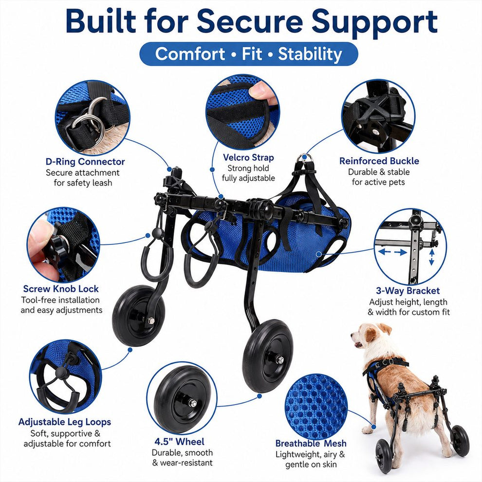 Paws in Awe Adjustable Rear Leg Dog Wheelchair for Daily Walks - Mobility Support Cart for Small Dogs with Weak Back Legs image 9