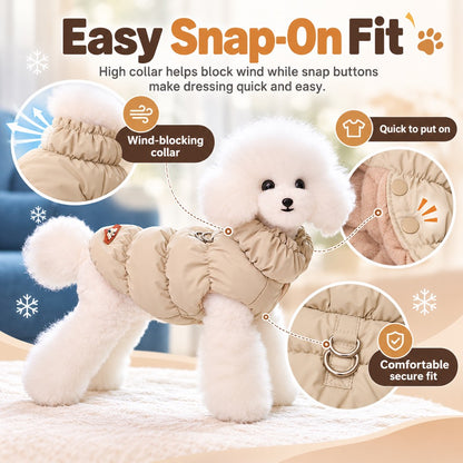 Dog puffer vest padded collar snap closure and leash rings