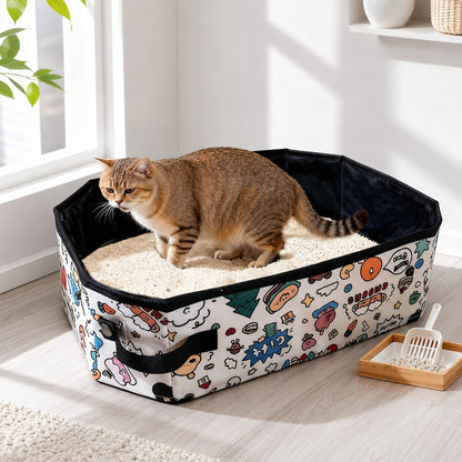 Doodle print foldable cat litter box