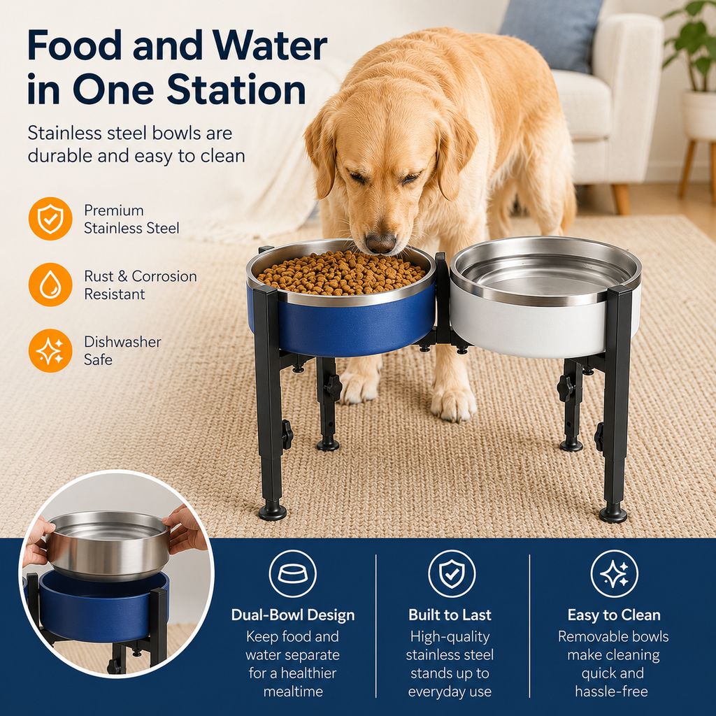 Paws in Awe Adjustable Raised Dog Bowl Stand for Home Feeding - No-Bend Metal Pet Bowl Holder for Cleaner, More Comfortable Meals image 2