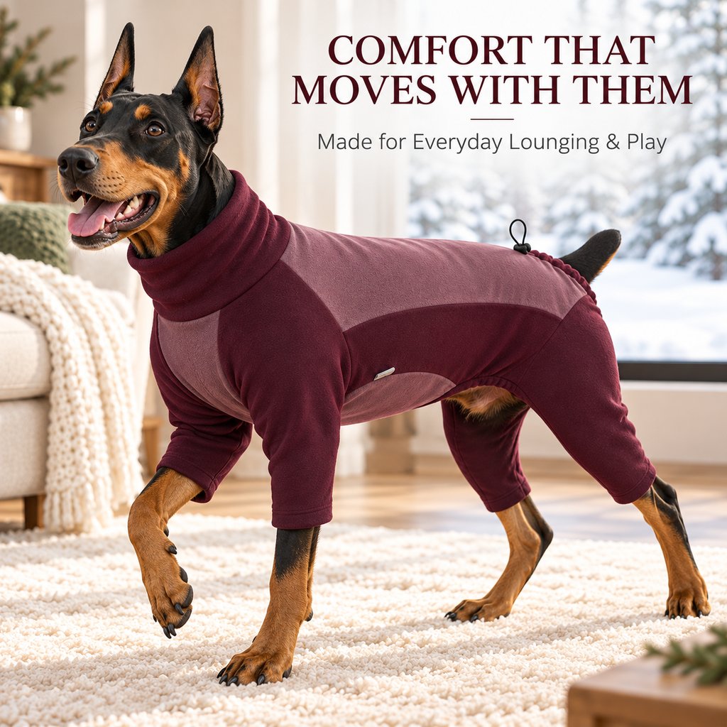 burgundy four-leg thermal dog pajamas for everyday movement