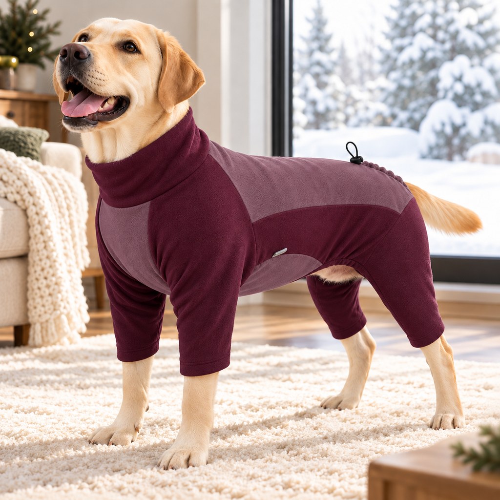 burgundy high-neck four-leg thermal dog pajamas