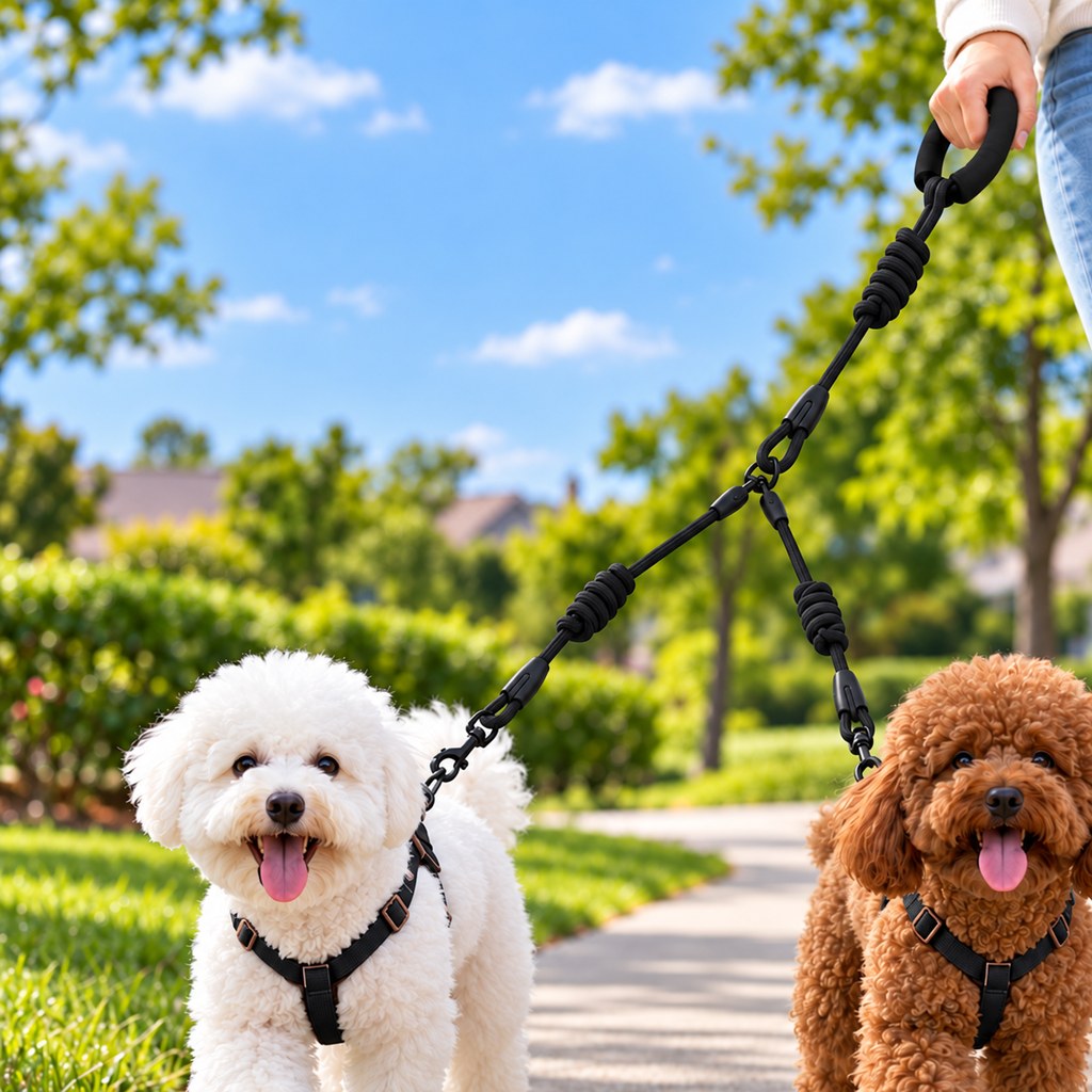 Paws in Awe Dual Dog Leash with Shock-Absorbing Bungee & Padded Handle for Easier Two-Dog Walks image 7