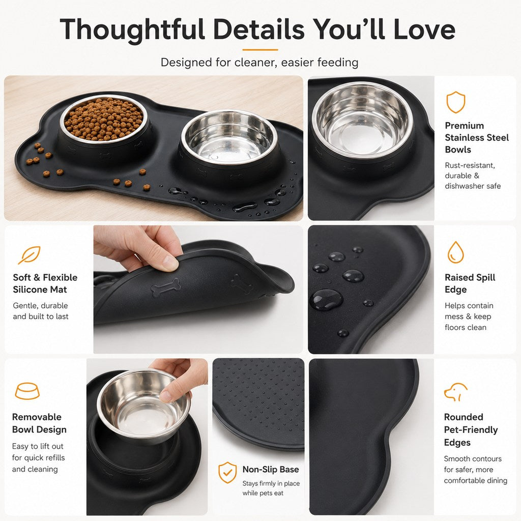 Paws in Awe Spill-Proof Dual Pet Bowl for Cats & Dogs - Mess-Free Food & Water Station for Cleaner Floors image 9
