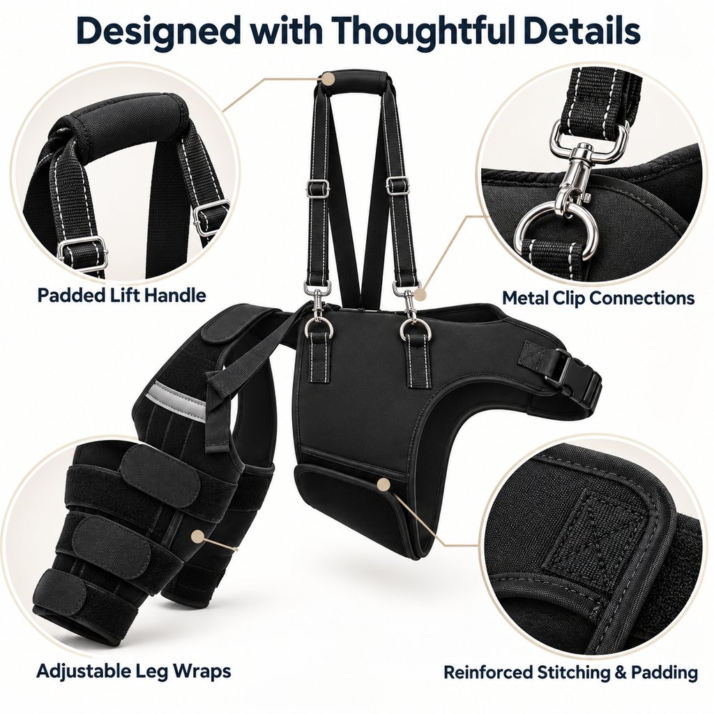 dual rear leg dog knee brace harness construction details