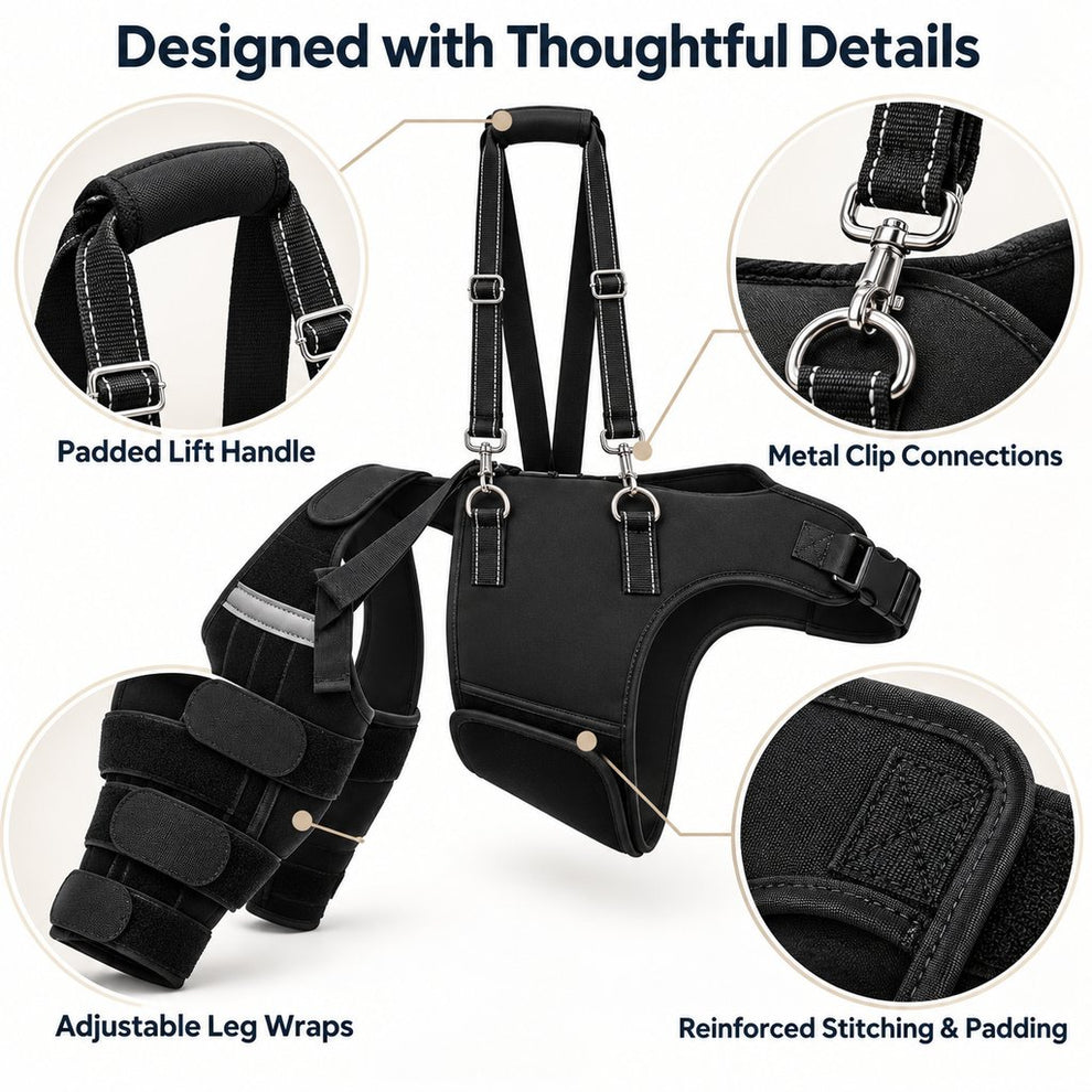 dual rear leg dog knee brace harness construction details