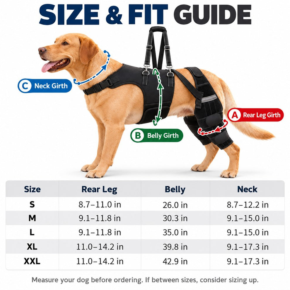 dual rear leg dog knee brace size and fit guide