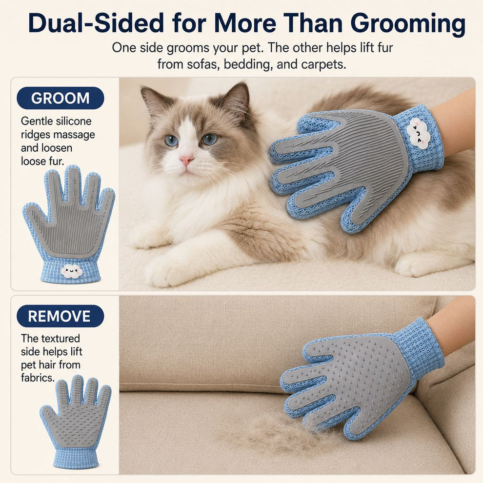 Paws in Awe Dual-Sided Pet Grooming Glove for Couch & Bath Time - Gentle Deshedding, Massage & Fur Cleanup for Cats &Dogs image 3