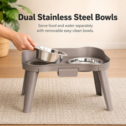 Paws in Awe Elevated Pet Feeder with Spill Guard for Cats & Dogs - Raised Dual Stainless Steel Bowls for Cleaner Floors image 2