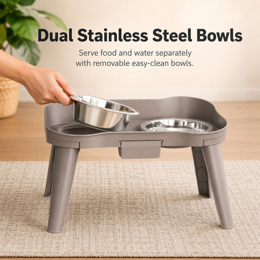 Paws in Awe Elevated Pet Feeder with Spill Guard for Cats & Dogs - Raised Dual Stainless Steel Bowls for Cleaner Floors image 2