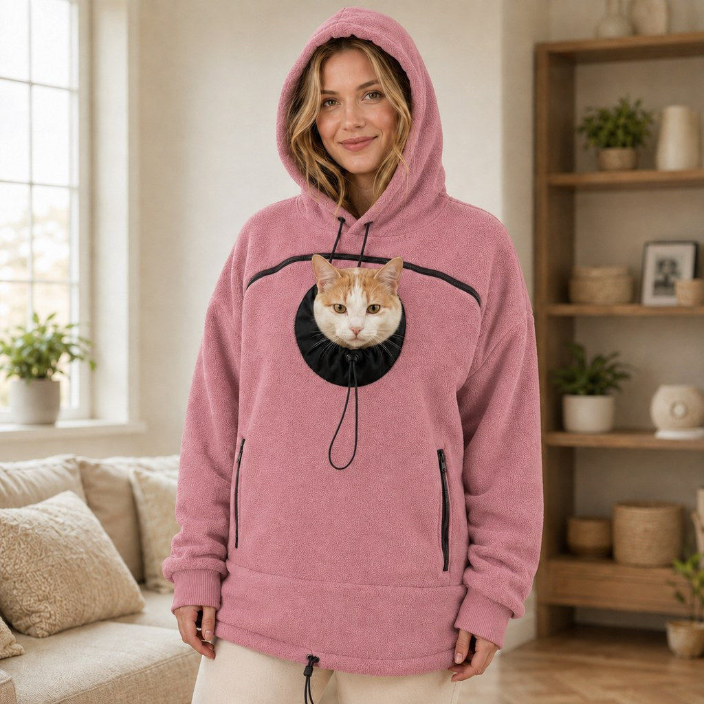 Dusty pink hands-free pet carrier hoodie
