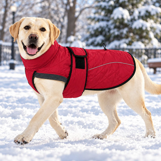 red fleece-lined reflective winter dog coat