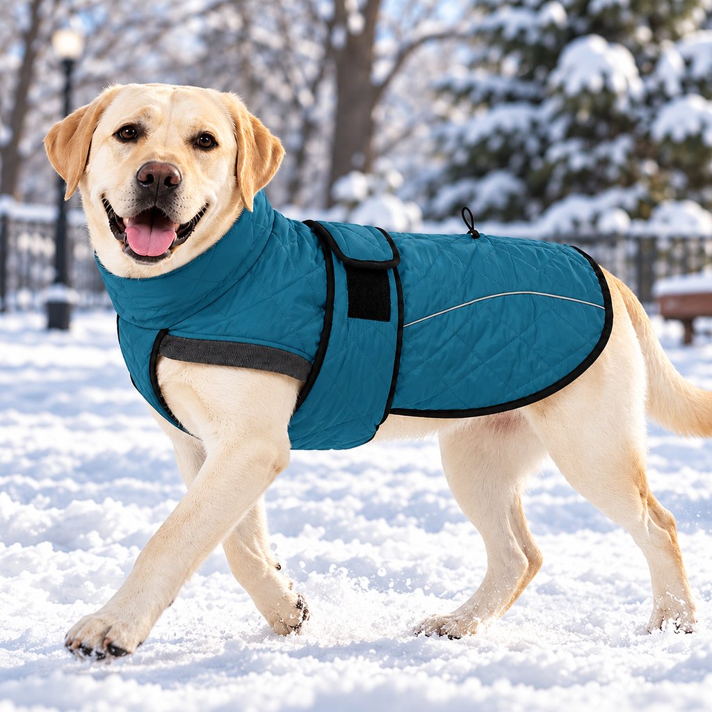 teal blue fleece-lined reflective winter dog coat