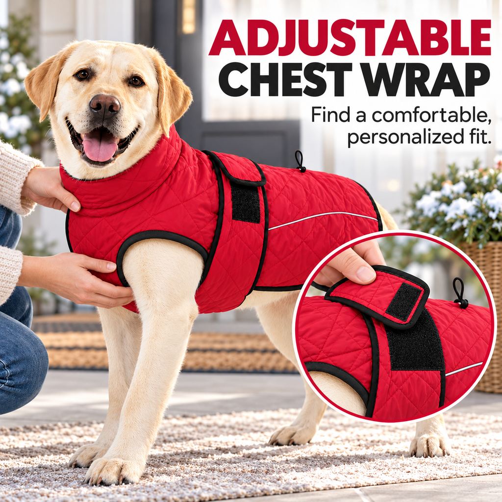 red winter dog coat adjustable chest wrap