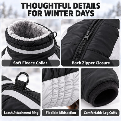 fleece collar zipper leash ring and cuff details