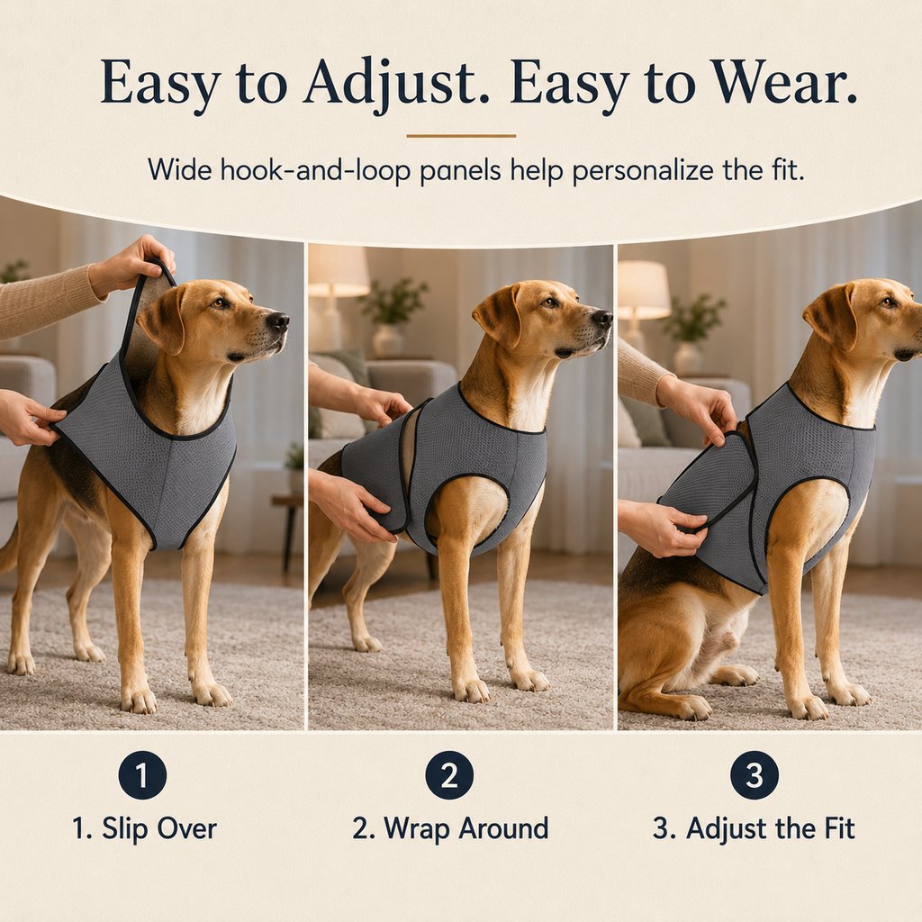 Easy adjust hook and loop dog calming wrap vest