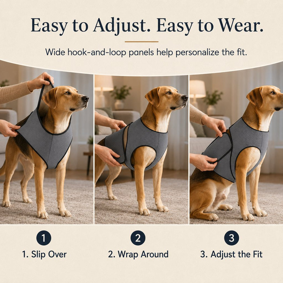 Easy adjust hook and loop dog calming wrap vest