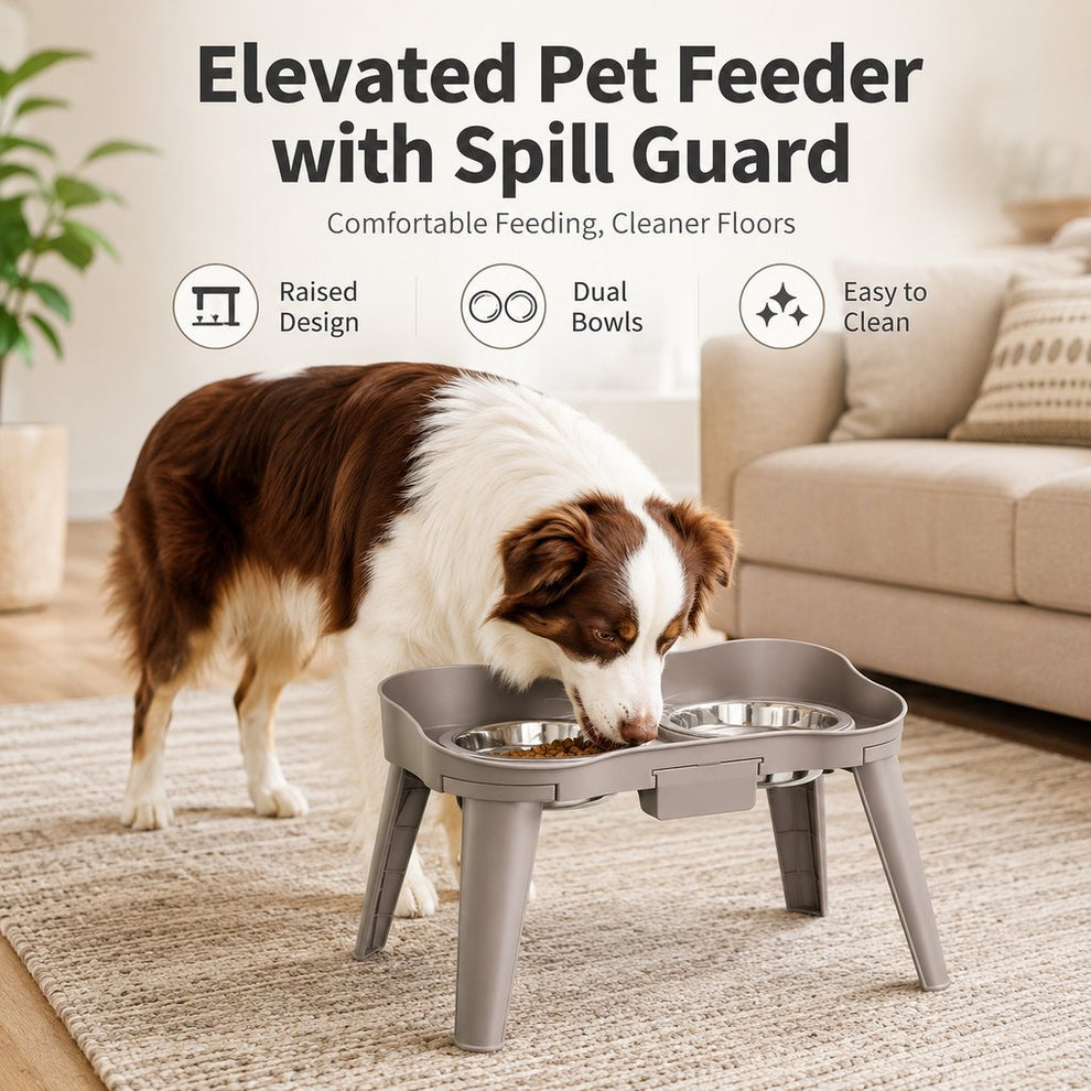 Paws in Awe Elevated Pet Feeder with Spill Guard for Cats & Dogs - Raised Dual Stainless Steel Bowls for Cleaner Floors image 6