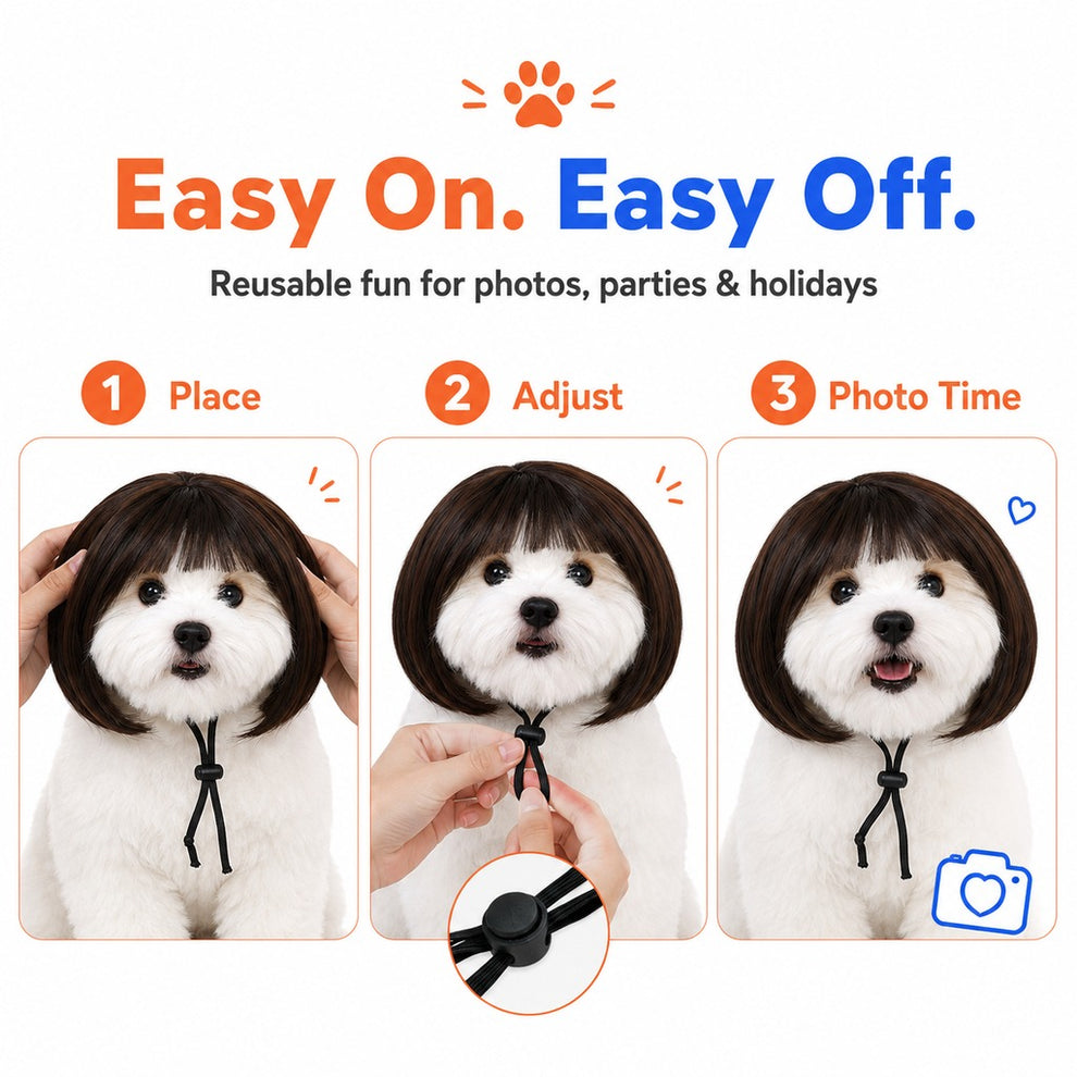 Paws in Awe Funny Short Bob Pet Wig for Photos & Parties - Easy Costume Prop for Cats & Small Dogs image 8