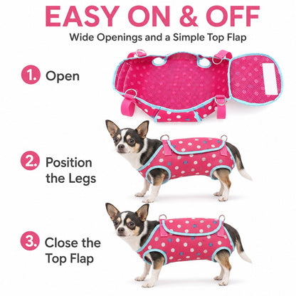 Easy on and off wearable pet carrier leg openings and top flap
