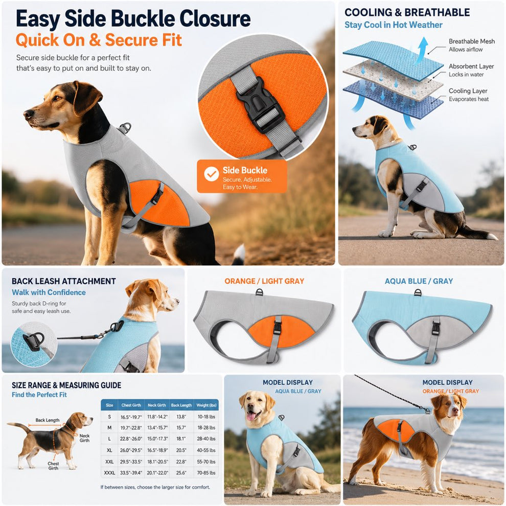 Paws in Awe Dog Cooling Vest for Summer Walks - Wet-to-Cool Lightweight Jacket with Leash Ring for Hot Weather Outdoor Comfort image 8