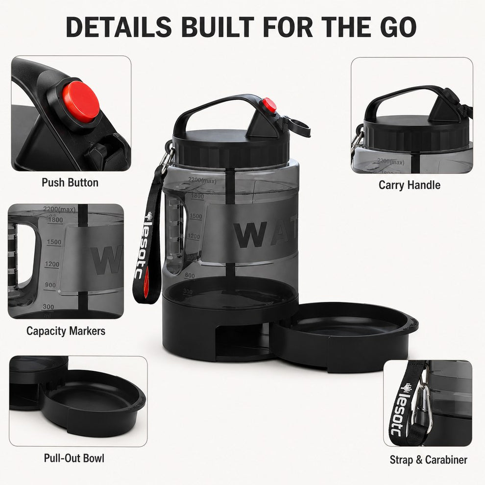 Easy-view water level markings on dog travel bottle