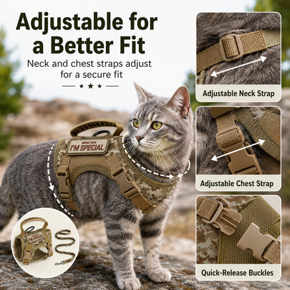 Paws in Awe Tactical Cat Harness with Leash for Outdoor Walks, Adjustable Escape-Resistant Vest for Cats image 9