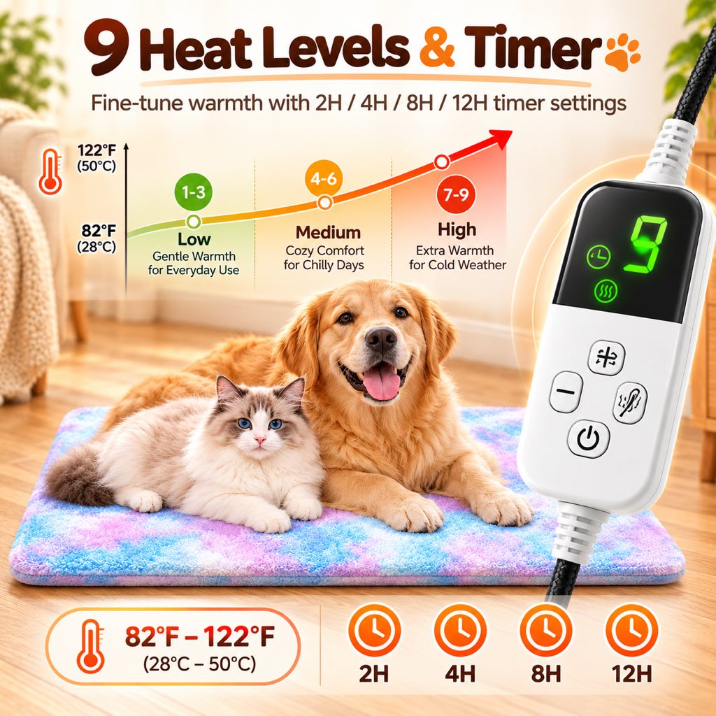 Pet heated mat controller settings graphic