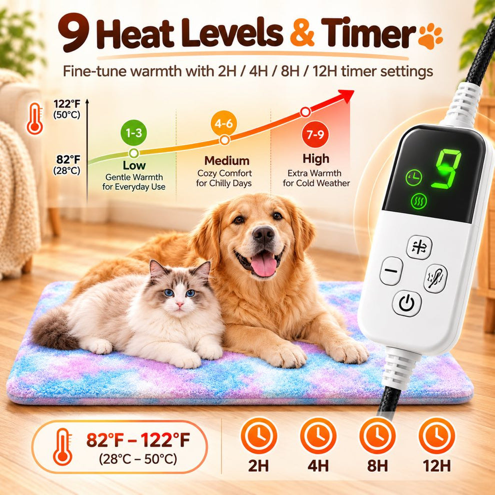 Pet heated mat controller settings graphic
