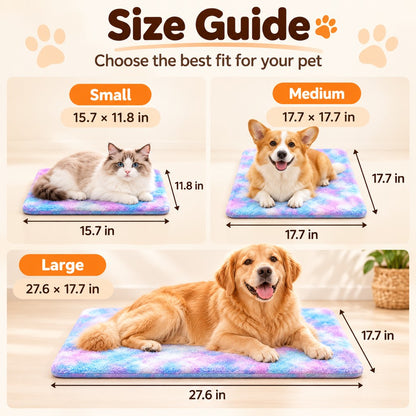 Heated pet mat size guide for small medium and large in inches