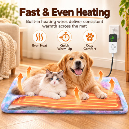 Marketing graphic illustrating the heating element in a pet mat