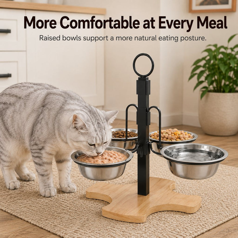 Paws in Awe 4-Bowl Adjustable Elevated Pet Feeder for Cats & Small Dogs - Organized Food and Water Station image 7