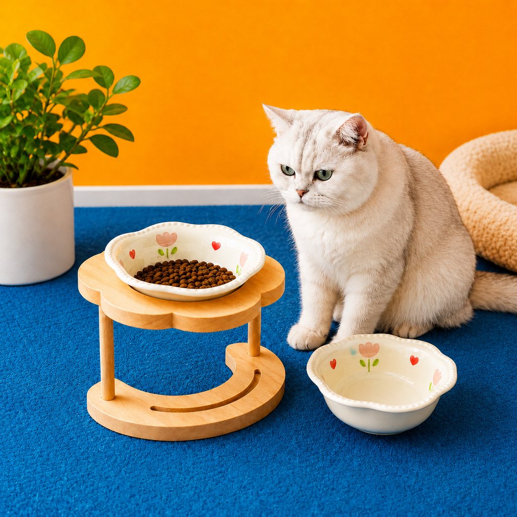 Paws in Awe Elevated Ceramic Pet Bowl with Wooden Stand for Cats & Small Dogs image 9