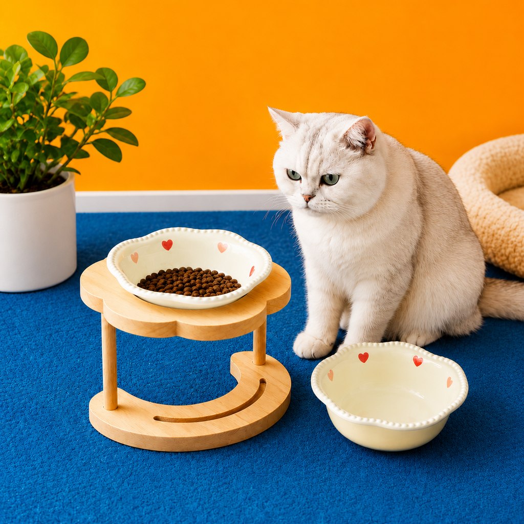 Paws in Awe Elevated Ceramic Pet Bowl with Wooden Stand for Cats & Small Dogs image 11