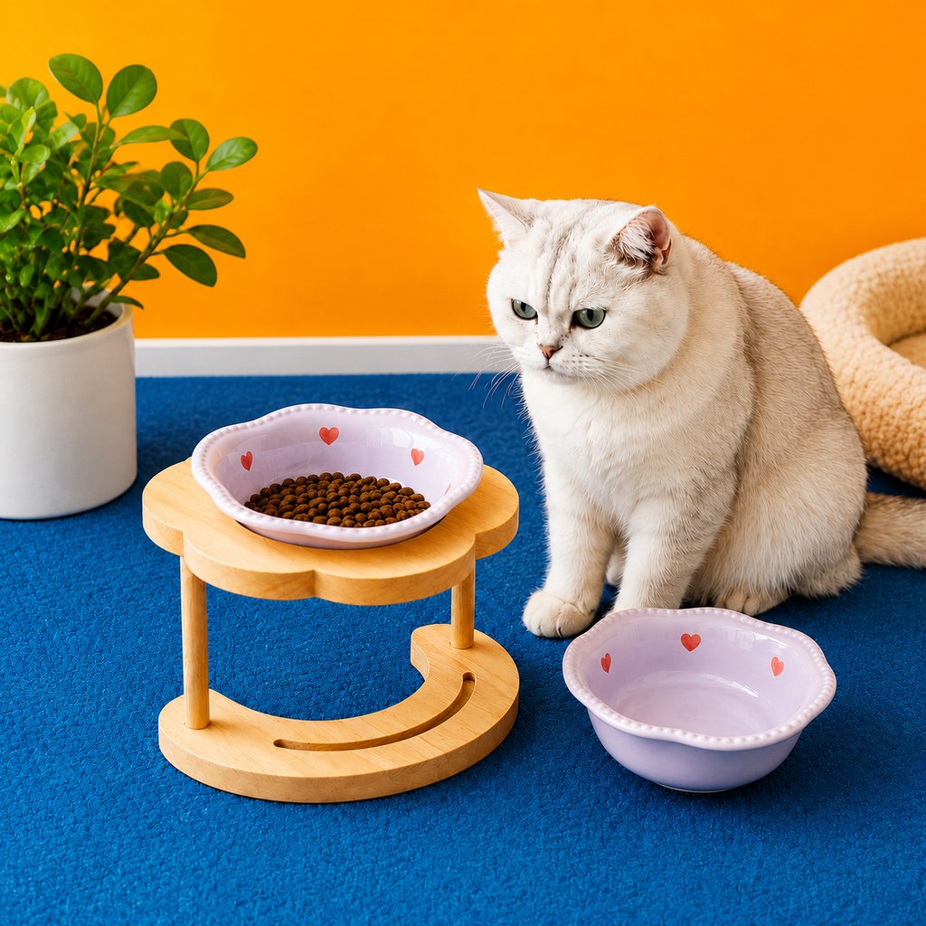 Paws in Awe Elevated Ceramic Pet Bowl with Wooden Stand for Cats & Small Dogs image 8