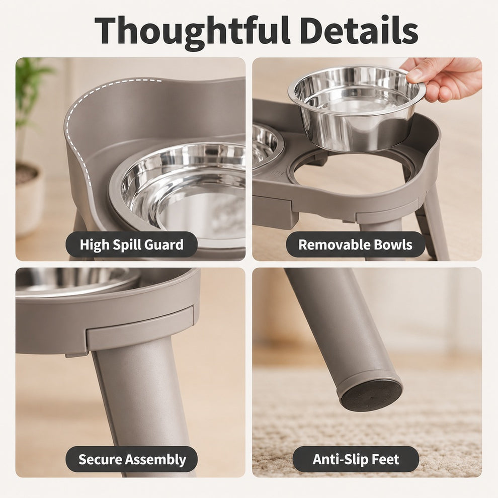 Paws in Awe Elevated Pet Feeder with Spill Guard for Cats & Dogs - Raised Dual Stainless Steel Bowls for Cleaner Floors image 7