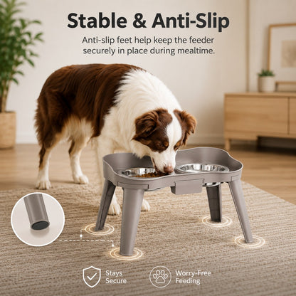 Paws in Awe Elevated Pet Feeder with Spill Guard for Cats & Dogs - Raised Dual Stainless Steel Bowls for Cleaner Floors image 4