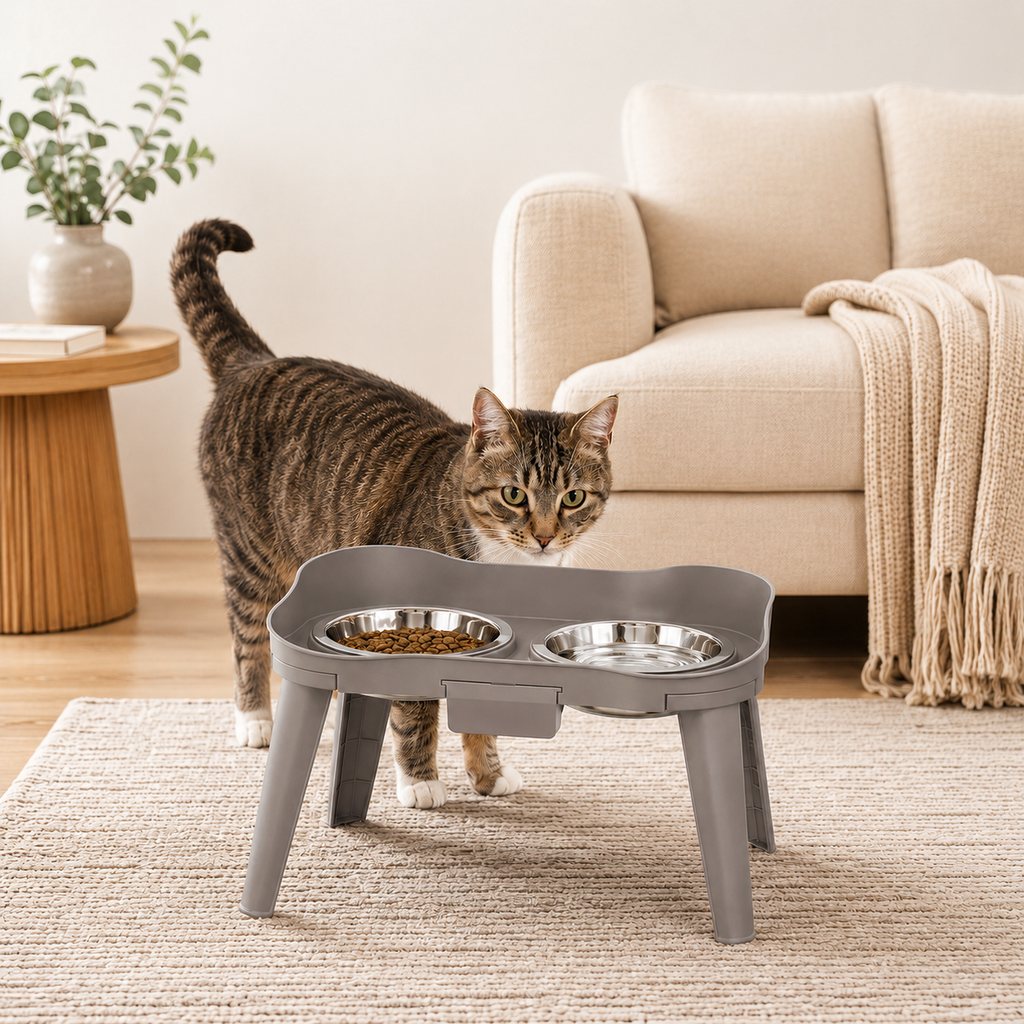 Paws in Awe Elevated Pet Feeder with Spill Guard for Cats & Dogs - Raised Dual Stainless Steel Bowls for Cleaner Floors image 1