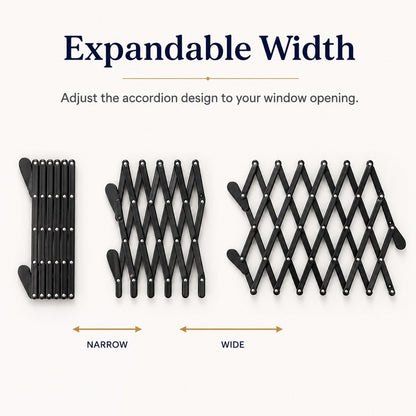 Expandable accordion dog car window guard width adjustment