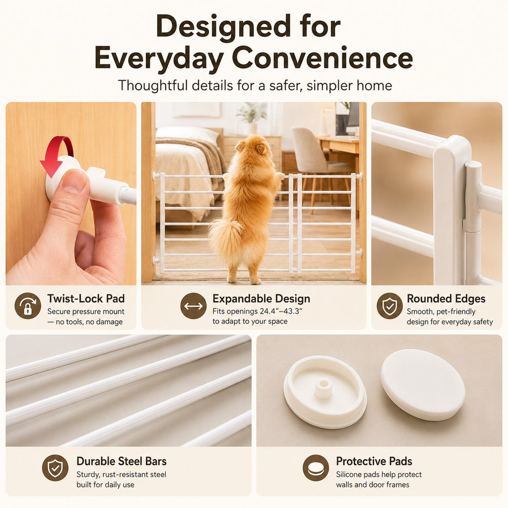 Paws in Awe No-Drill Expandable Pet Gate for Doorways - Adjustable Indoor Barrier for Small Dogs image 8