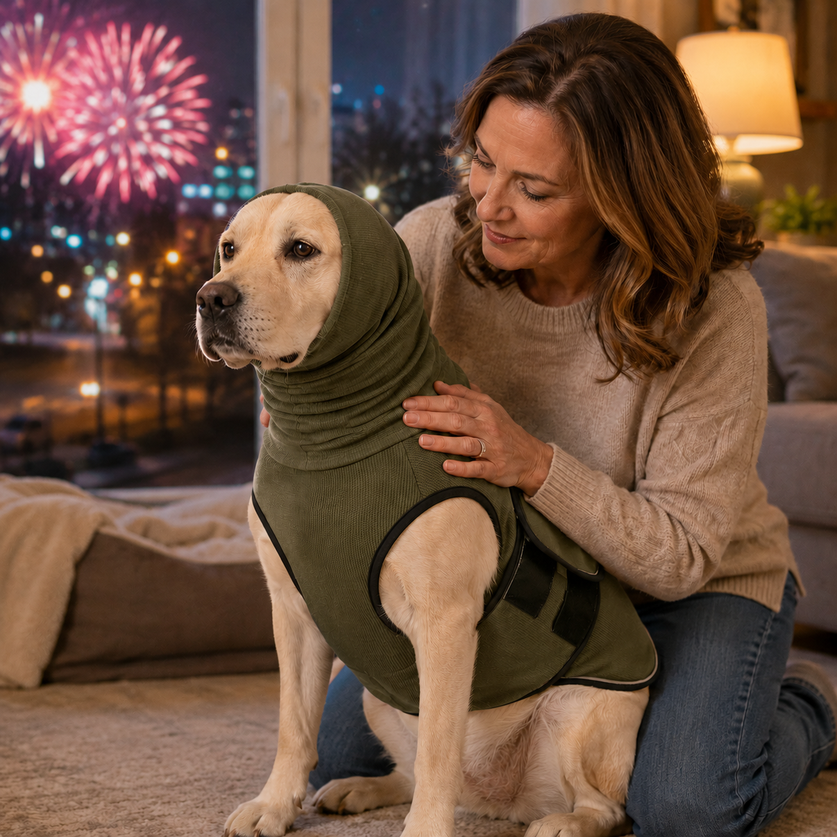 Paws in Awe Dog Calming Shirt for Fireworks & Thunderstorms - Anxiety Relief Wrap with Ear-Covering Hood for Vet Visits, Travel & Night Walks image 12