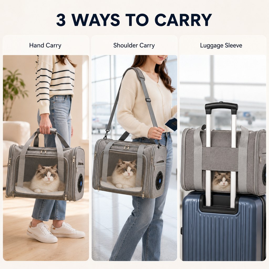 Pet carrier hand shoulder and luggage carry options