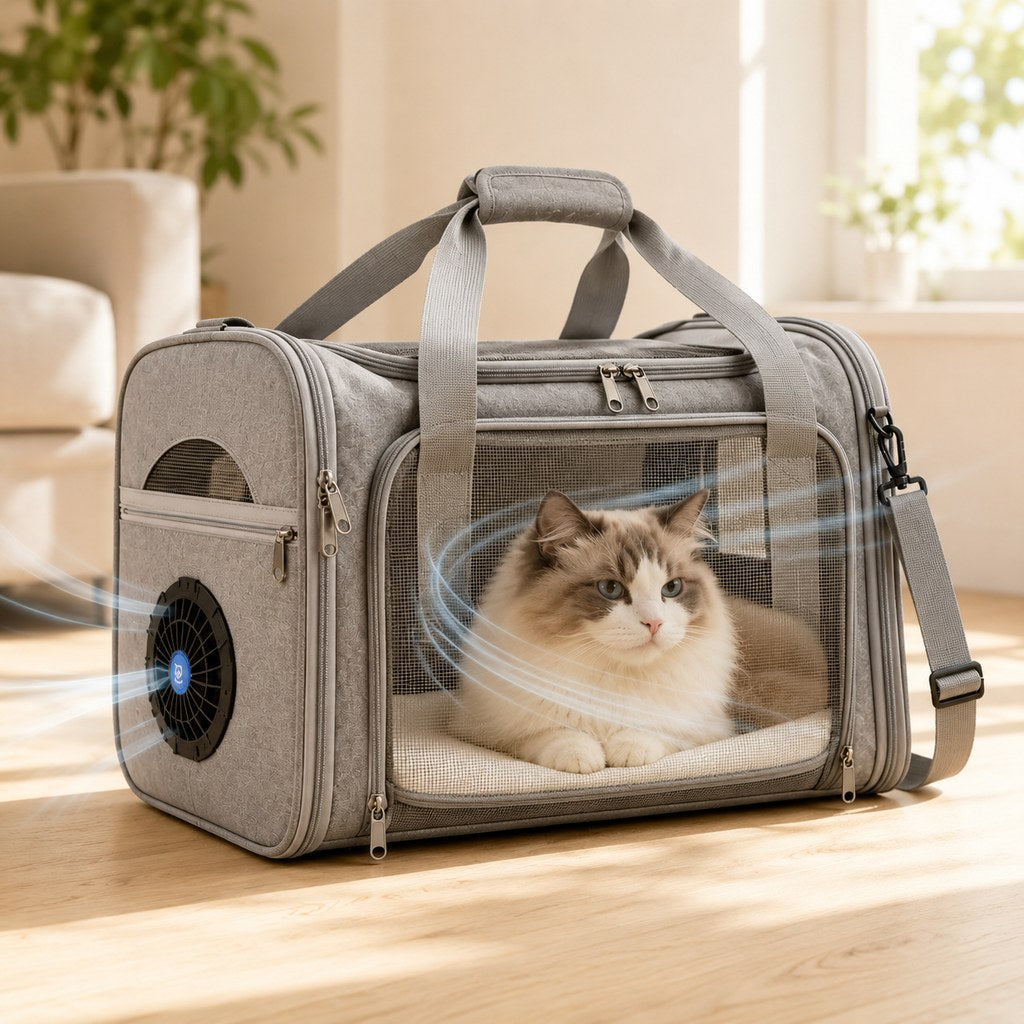 Heather gray fan-assisted pet carrier