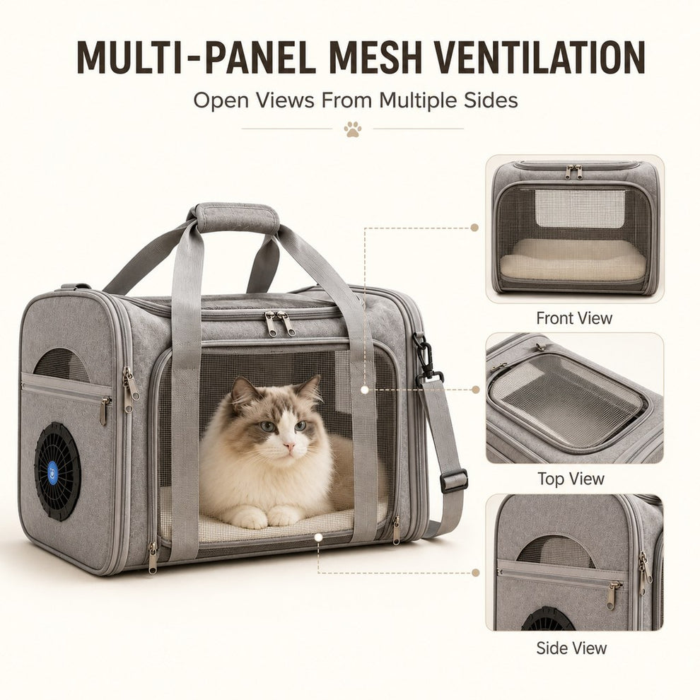 Multi-panel mesh ventilation pet carrier