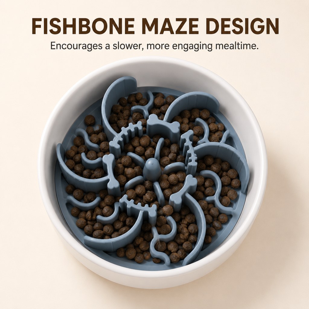 Fishbone Slow Feeder Bowl Insert for Fast-Eating Dogs - Trim-to-Fit Suction Insert or Stainless Steel Bowl Set image 3